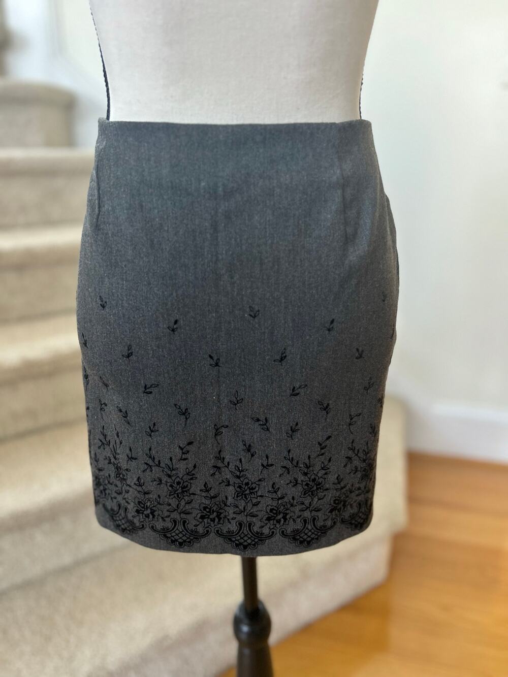 Vintage Y2K Express Grey Mini Skirt Velvet Floral Print Whimsygoth
